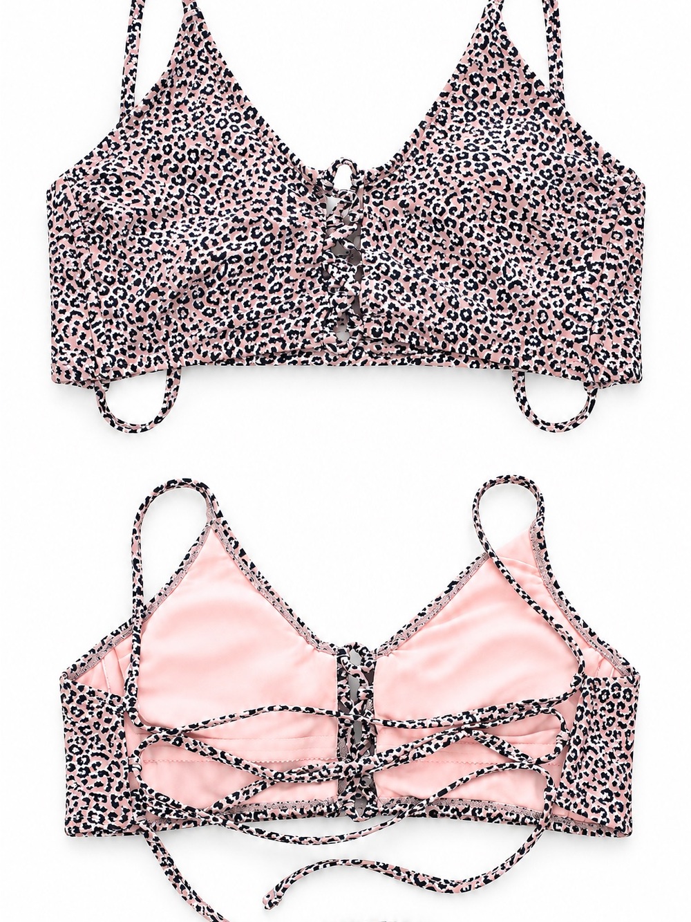 Xhilaration Pink Leopard Print Lace-Up Bikini Top